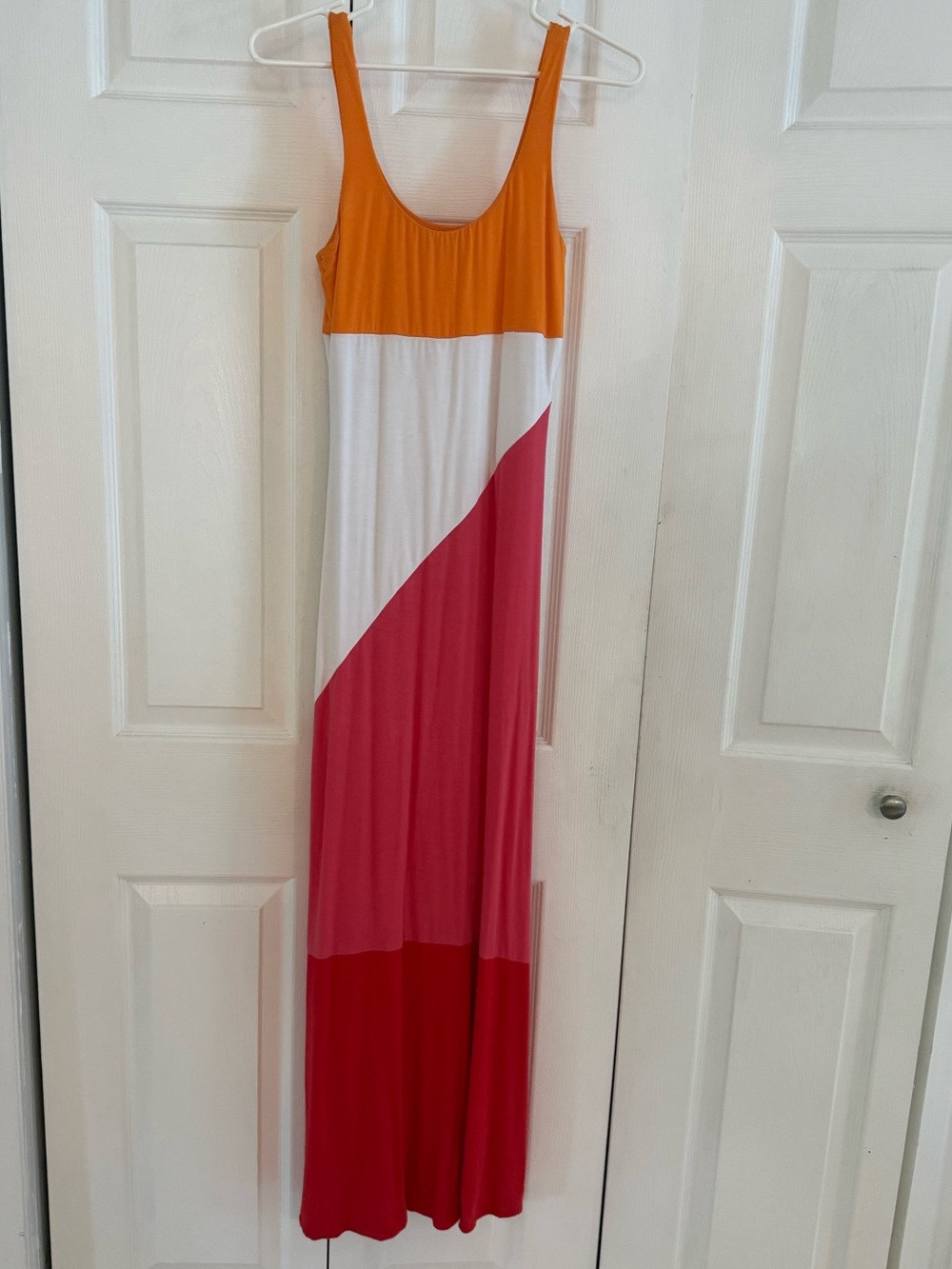 Colorblock Scoop Neck Maxi Dress - Orange, White, Pink, Red